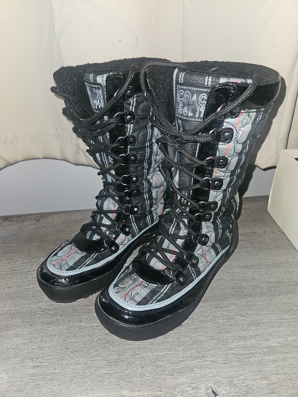 Coach Black Quilted Lace-Up Winter Boots